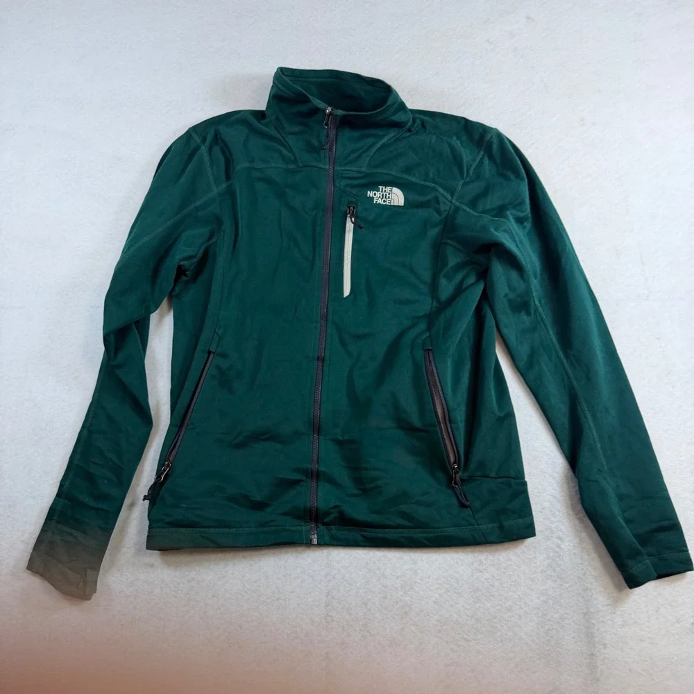 The North Face Mens Full Zip Fleece Jacket Green Mock Neck Performance Medium